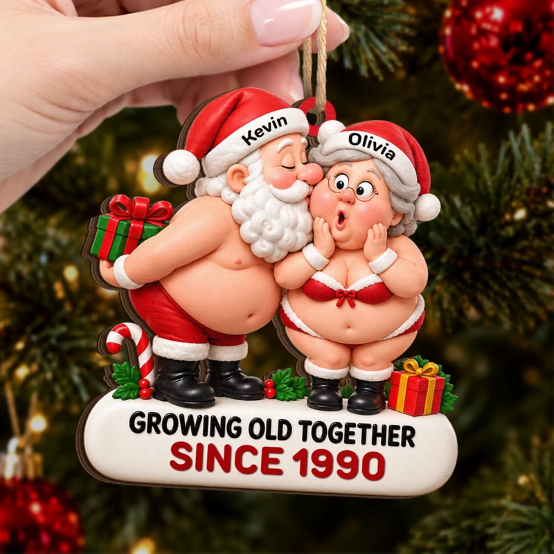 Custom Growing Old Together Couple Christmas Gifts - Personalized Wood Ornament - Together We Age Badly
