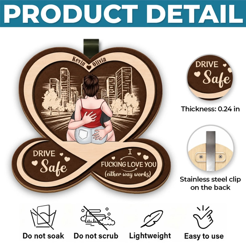 Custom Drive Safe I Fucking Love You Couple Gifts - Personalized Wood Car Visor Clip - You’re My Favorite Ride