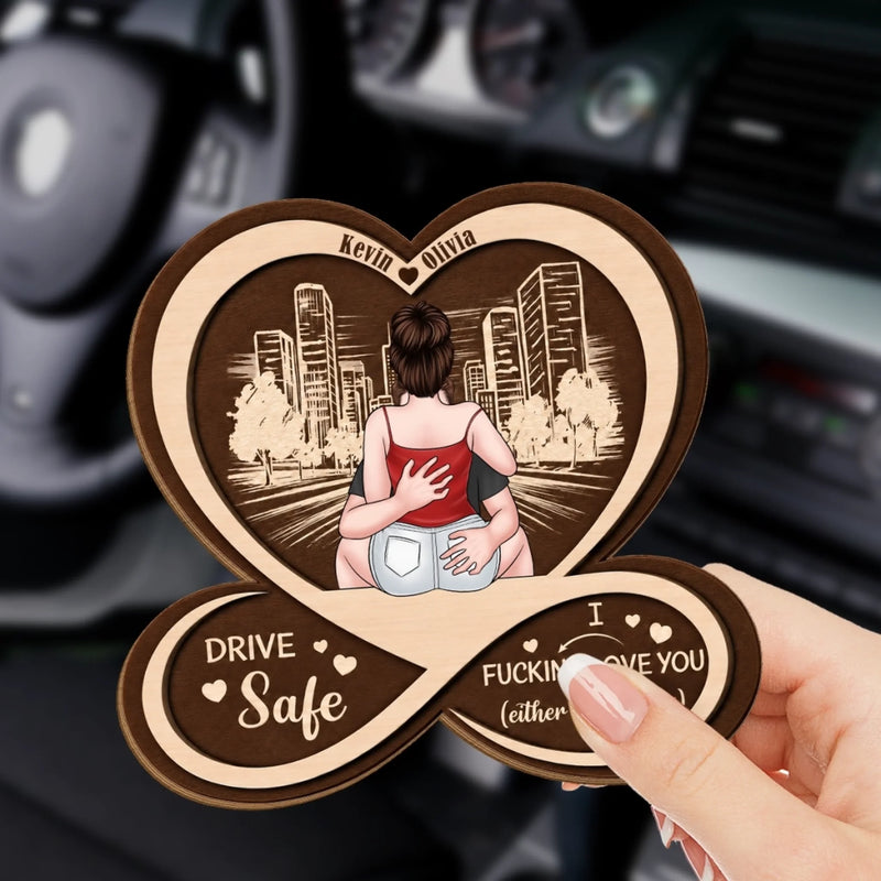 Custom Drive Safe I Fucking Love You Couple Gifts - Personalized Wood Car Visor Clip - You’re My Favorite Ride