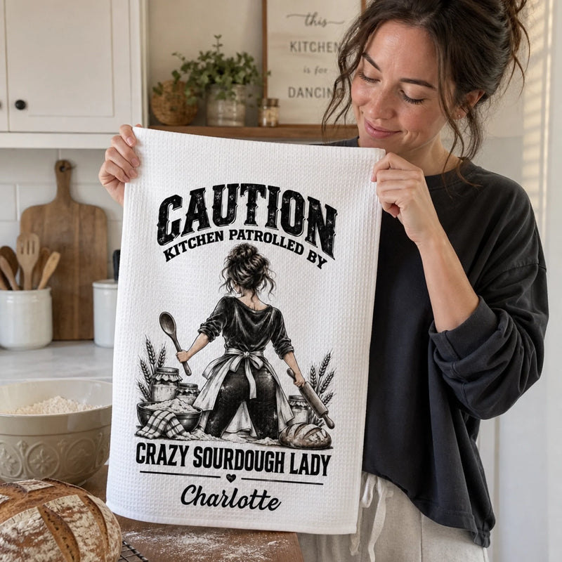 Custom Crazy Sourdough Lady Gifts - Personalized Kitchen Towel