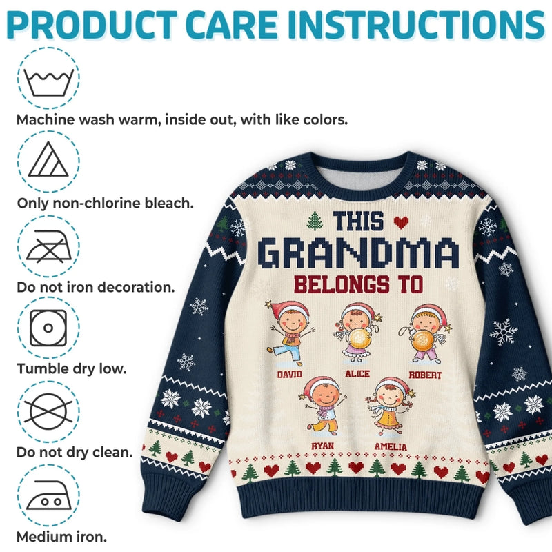 Custom Grandma Belongs To Family Christmas Gifts - Personalized Christmas Ugly Sweater - Made For Merry Moments