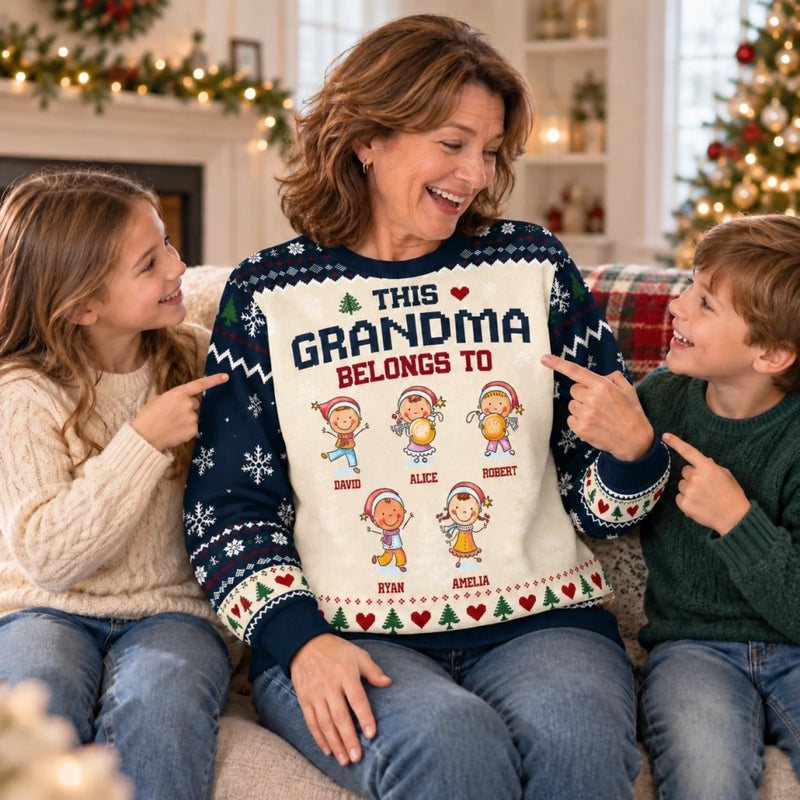 Custom Grandma Belongs To Family Christmas Gifts - Personalized Christmas Ugly Sweater - Made For Merry Moments