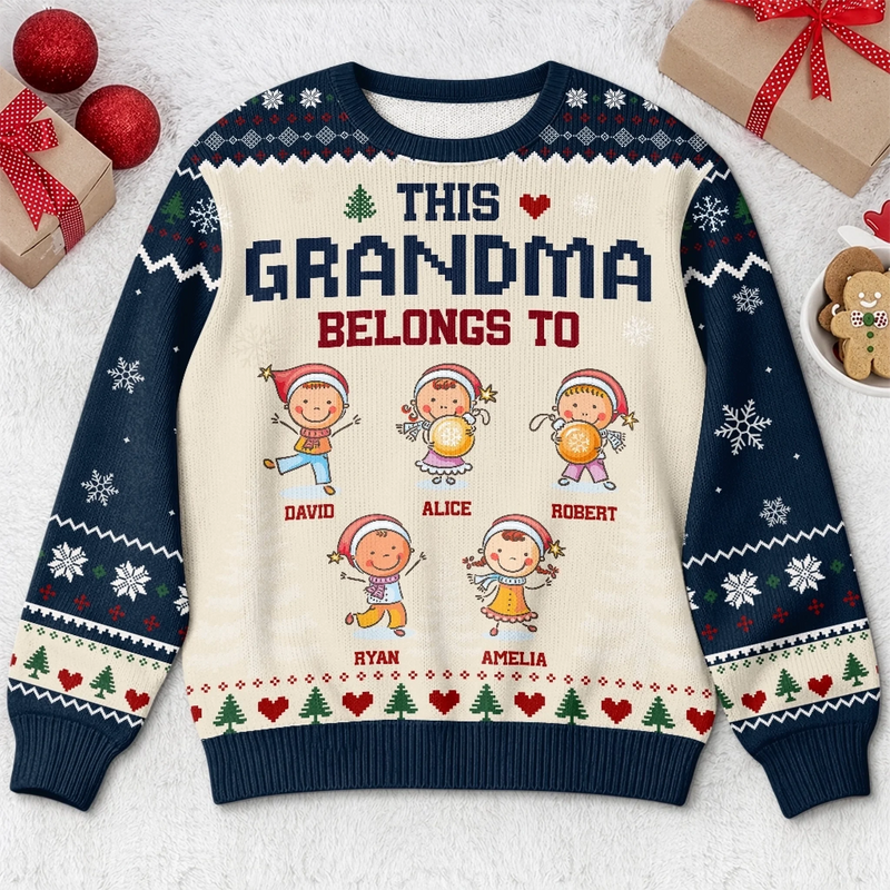 Custom Grandma Belongs To Family Christmas Gifts - Personalized Christmas Ugly Sweater - Made For Merry Moments
