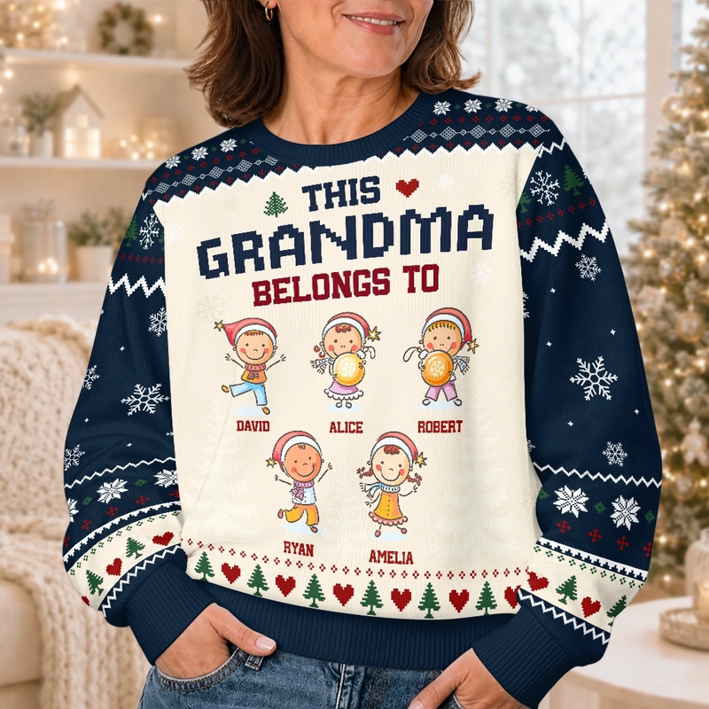 Custom Grandma Belongs To Family Christmas Gifts - Personalized Christmas Ugly Sweater - Made For Merry Moments