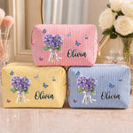 Custom Floral Name Gifts - Personalized Seersucker Makeup Bag - Blooming With Grace