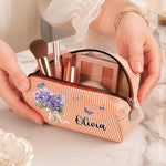 Custom Floral Name Gifts - Personalized Seersucker Makeup Bag - Blooming With Grace