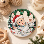 Custom Baby’s First Christmas Portrait Gifts - Personalized Photo Ceramic Ornament - Christmas Magic Starts Here