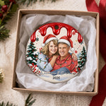 Custom Couple Christmas Portrait Gifts - Personalized Photo Ceramic Ornament - Making Spirits Bright Together