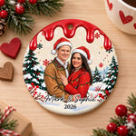 Custom Couple Christmas Portrait Gifts - Personalized Photo Ceramic Ornament - Making Spirits Bright Together