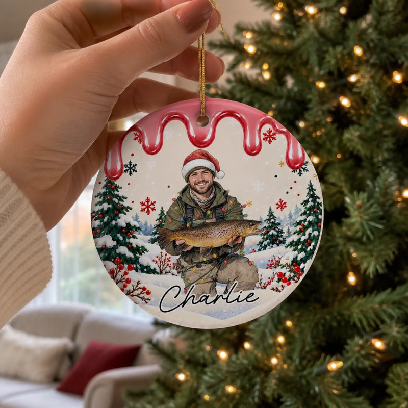Custom Photo Christmas Fishing Gifts - Personalized Ceramic Ornament - Enjoy Life