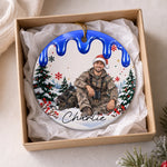 Custom Hunting Christmas Portrait Gifts - Personalized Photo Ceramic Ornament - Holiday Cheer Meets The Wild