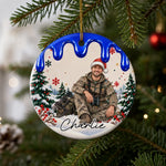 Custom Hunting Christmas Portrait Gifts - Personalized Photo Ceramic Ornament - Holiday Cheer Meets The Wild