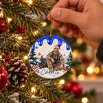 Custom Hunting Christmas Portrait Gifts - Personalized Photo Ceramic Ornament - Holiday Cheer Meets The Wild