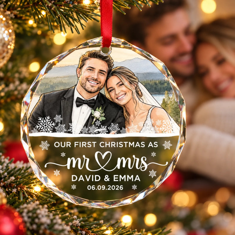 Custom Photo First Christmas Wedding Gifts for Couples - Personalized Glass Ornament - Christmas For Two