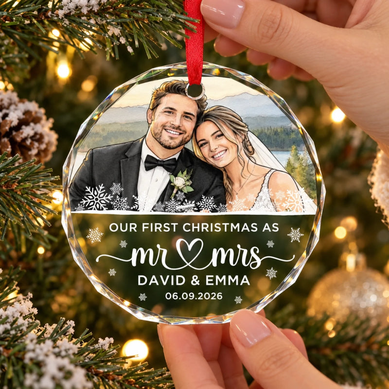 Custom Photo First Christmas Wedding Gifts for Couples - Personalized Glass Ornament - Christmas For Two
