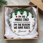 Custom Name Christmas Sibling Gifts For Kids - Personalized Ceramic Ornament - Born To Make The Rules
