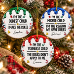 Custom Name Christmas Sibling Gifts For Kids - Personalized Ceramic Ornament - Born To Make The Rules