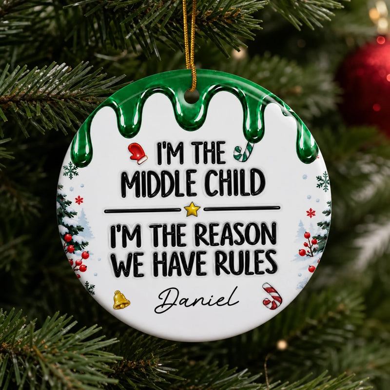Custom Name Christmas Sibling Gifts For Kids - Personalized Ceramic Ornament - Born To Make The Rules