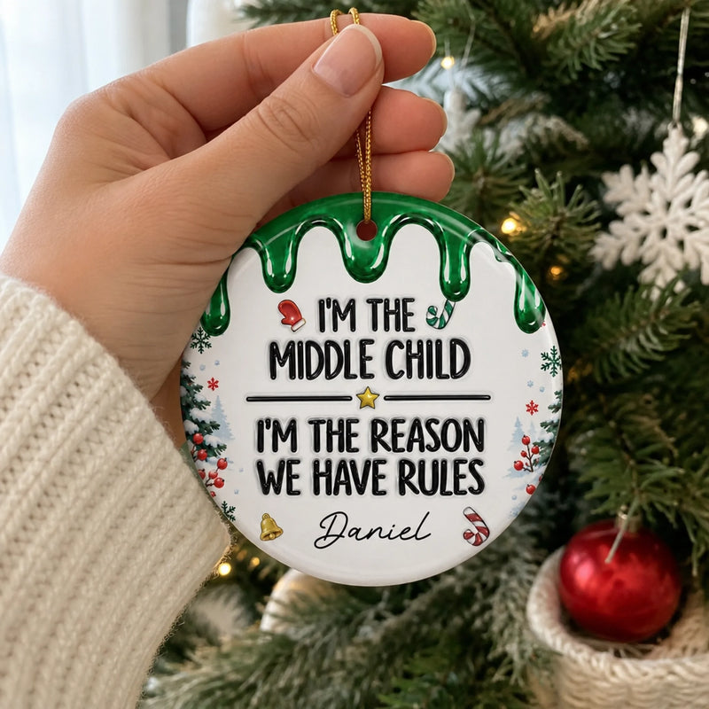 Custom Name Christmas Sibling Gifts For Kids - Personalized Ceramic Ornament - Born To Make The Rules