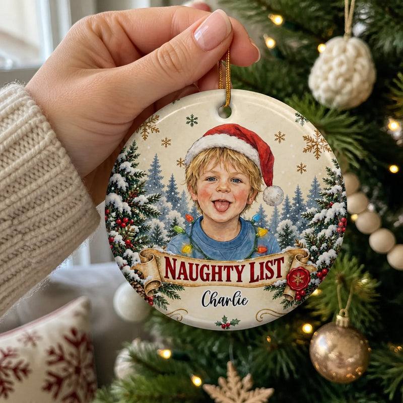 Custom Photo Naughty List Christmas Gifts for Kids - Personalized Ornament - Nice List