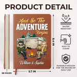 Custom Name RV Camping Couple Gifts - Personalized Leather Journal - And So the Adventure Begin