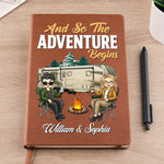 Custom Name RV Camping Couple Gifts - Personalized Leather Journal - And So the Adventure Begin