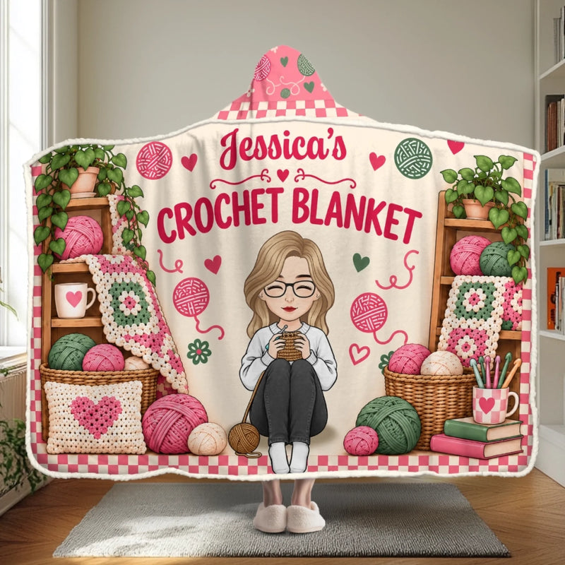 Custom Name Crochet Gifts for Women - Personalized Wearable Blanket Hoodie - Crochet Blanket