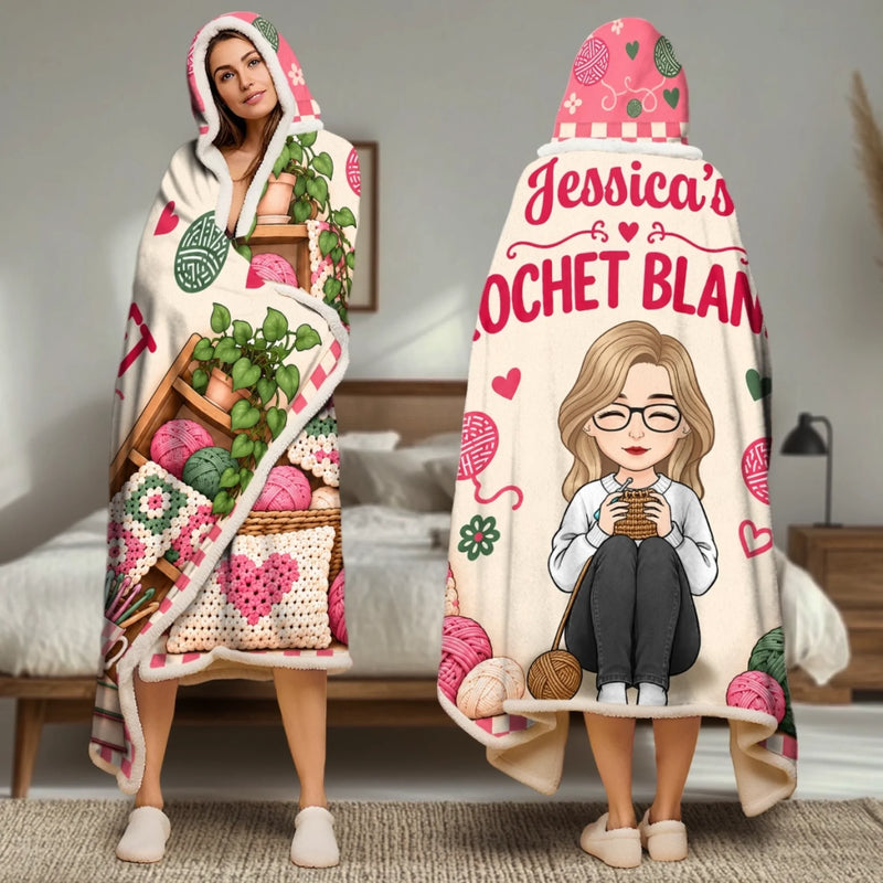 Custom Name Crochet Gifts for Women - Personalized Wearable Blanket Hoodie - Crochet Blanket