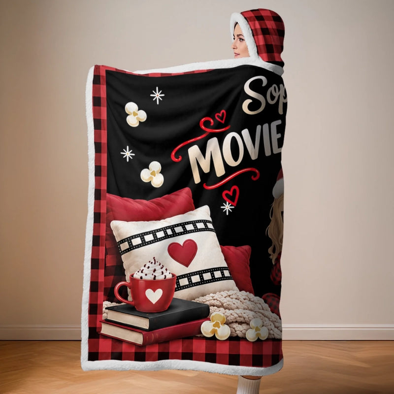 Custom Name Christmas Movie Night Gifts for Kids - Personalized Wearable Blanket Hoodie - Movie Night