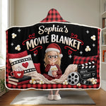 Custom Name Christmas Movie Night Gifts for Kids - Personalized Wearable Blanket Hoodie - Movie Night