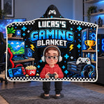 Custom Name Gaming Gifts for Kids - Personalized Wearable Blanket Hoodie - Gaming Blanket