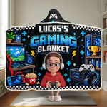 Custom Name Gaming Gifts for Kids - Personalized Wearable Blanket Hoodie - Gaming Blanket