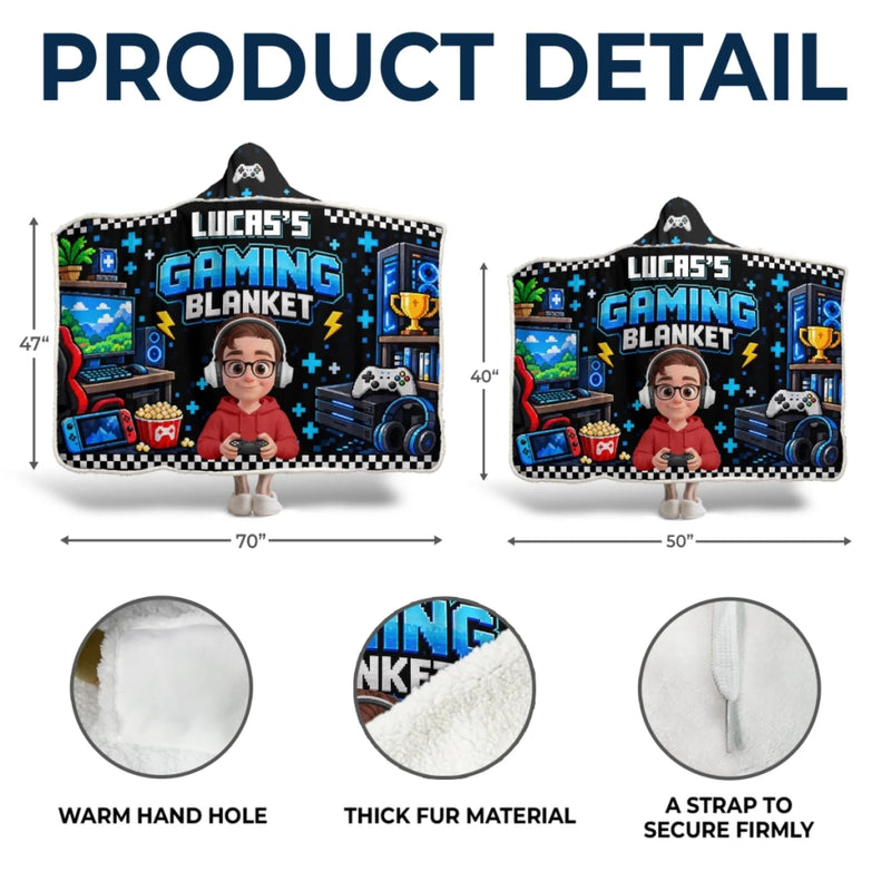 Custom Name Gaming Gifts for Kids - Personalized Wearable Blanket Hoodie - Gaming Blanket