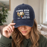 Custom Name Camper Queen Gifts for Women - Personalized Washed Cotton Cap - Sassy By The Campfire