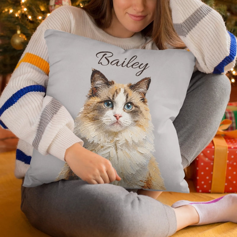 Custom Name Cat Gifts for Cat Lovers - Personalized Photo Pillow - Love At First Paw