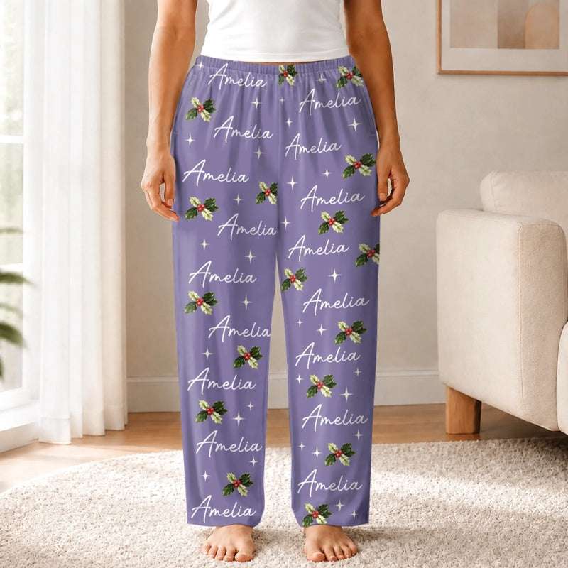 Custom Holly Name Matching Christmas Sleepwear - Personalized Pajama Pants - Made Uniquely Yours