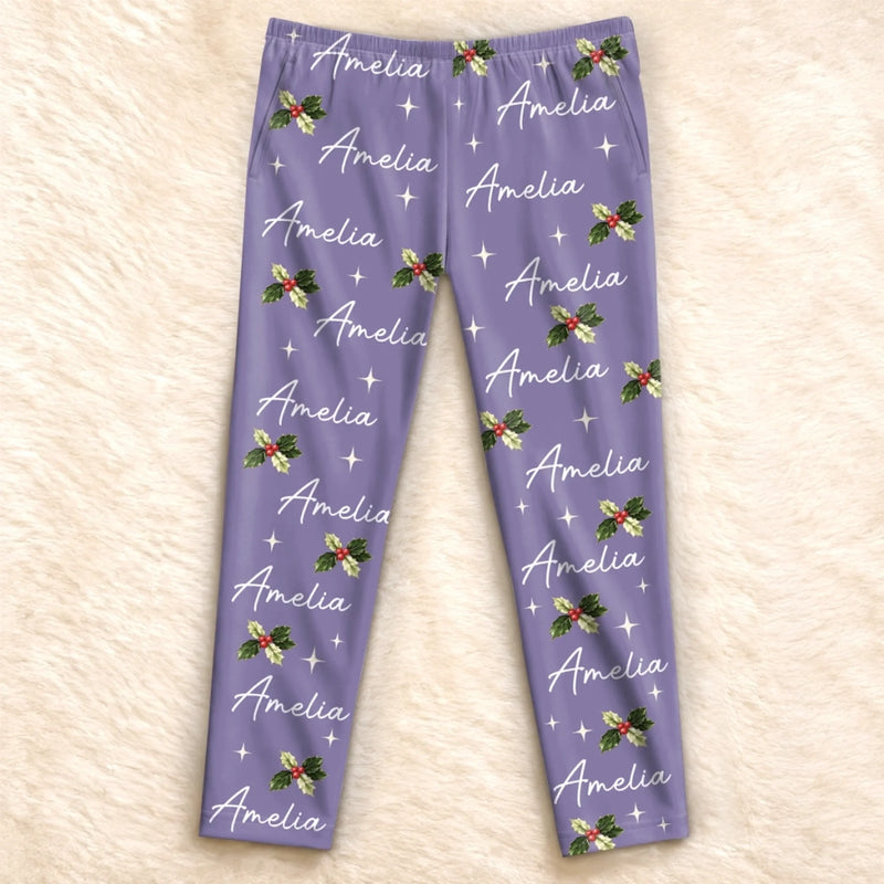 Custom Holly Name Matching Christmas Sleepwear - Personalized Pajama Pants - Made Uniquely Yours