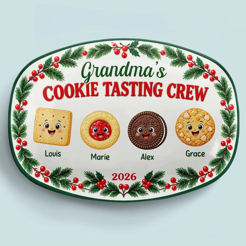 Custom Name Christmas Cookie Tasting Crew Gifts for Grandma - Personalized Platter - Sweet Treat Crew