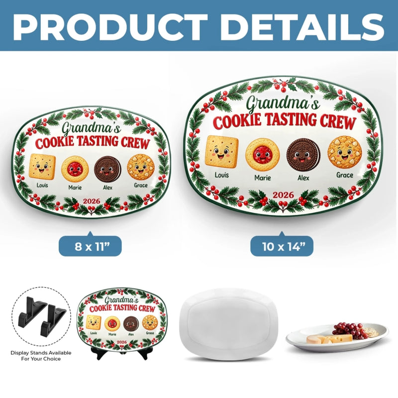 Custom Name Christmas Cookie Tasting Crew Gifts for Grandma - Personalized Platter - Sweet Treat Crew