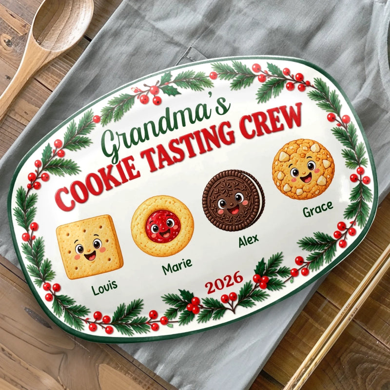 Custom Name Christmas Cookie Tasting Crew Gifts for Grandma - Personalized Platter - Sweet Treat Crew