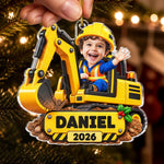 Custom Photo Construction Christmas Gifts for Kids - Personalized Acrylic Ornament - Big Builds Ahead