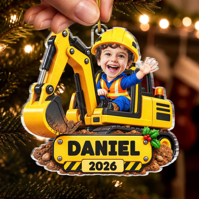 Custom Photo Construction Christmas Gifts for Kids - Personalized Acrylic Ornament - Big Builds Ahead