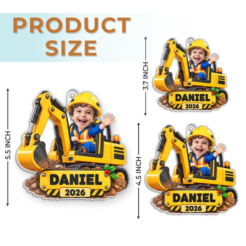 Custom Photo Construction Christmas Gifts for Kids - Personalized Acrylic Ornament - Big Builds Ahead