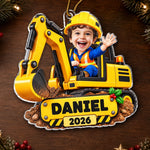 Custom Photo Construction Christmas Gifts for Kids - Personalized Acrylic Ornament - Big Builds Ahead