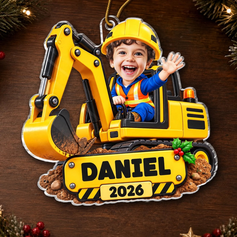 Custom Photo Construction Christmas Gifts for Kids - Personalized Acrylic Ornament - Big Builds Ahead