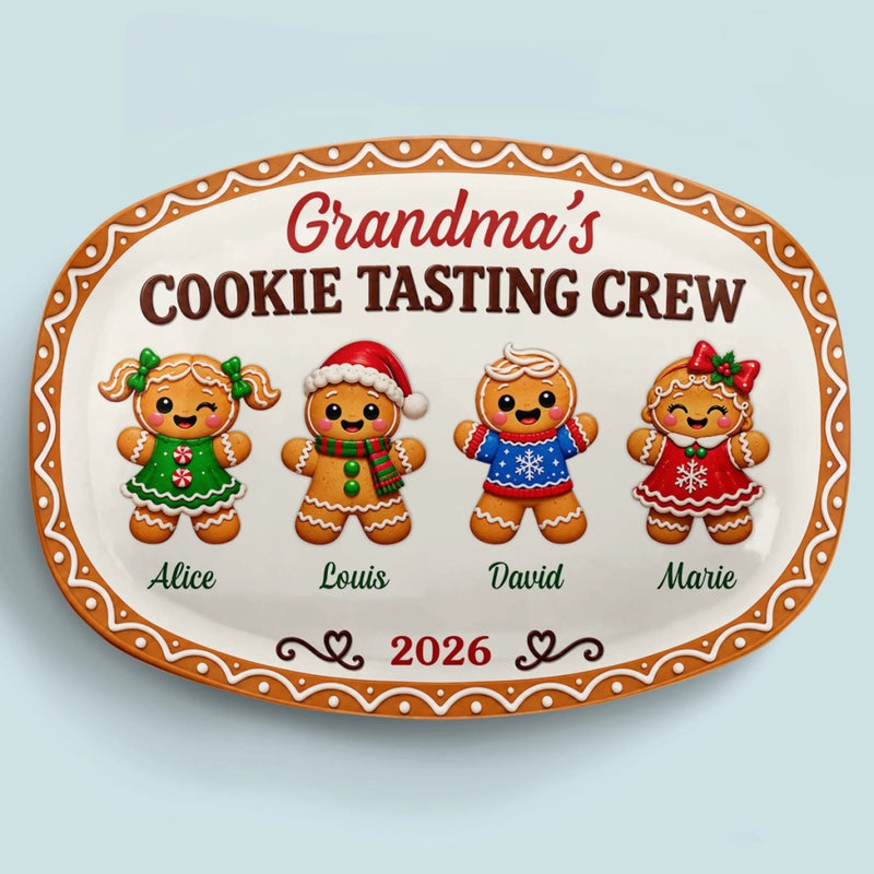 Custom Name Christmas Cookie Tasting Crew Gifts for Grandma - Personalized Platter - Baked With Love