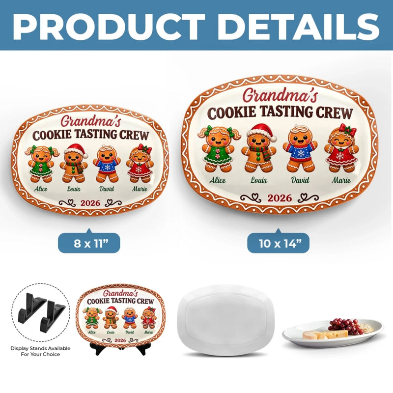 Custom Name Christmas Cookie Tasting Crew Gifts for Grandma - Personalized Platter - Baked With Love