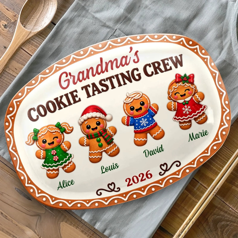 Custom Name Christmas Cookie Tasting Crew Gifts for Grandma - Personalized Platter - Baked With Love