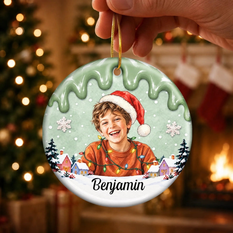 Custom Photo Santa Portrait Gifts for Kids - Personalized Ornament - Big Holiday Memory