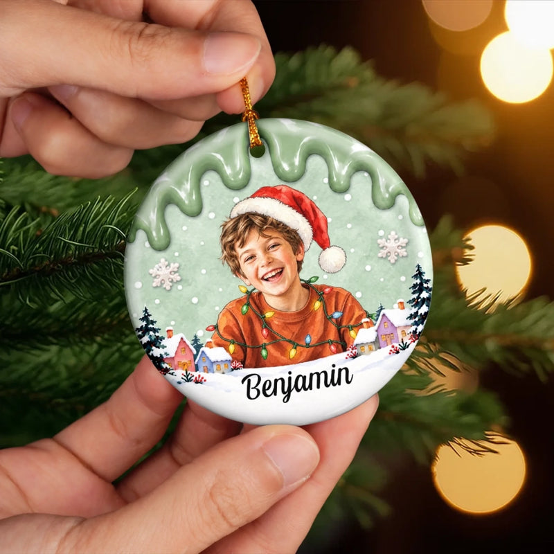 Custom Photo Santa Portrait Gifts for Kids - Personalized Ornament - Big Holiday Memory
